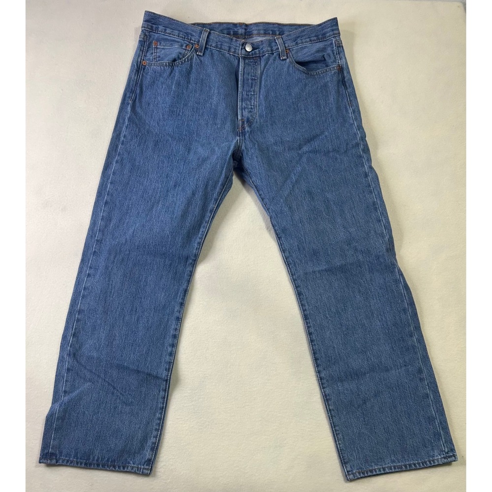 Levis 501 Original Fit Straight Leg Button Fly Medium Wash Blue Jeans 36x32